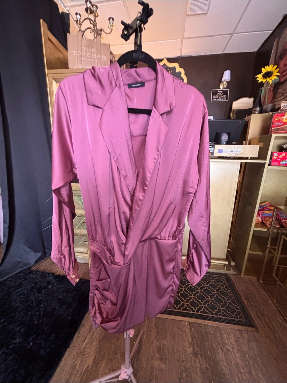 Satin Wrap Romper in Mauve - Women's Dresses
